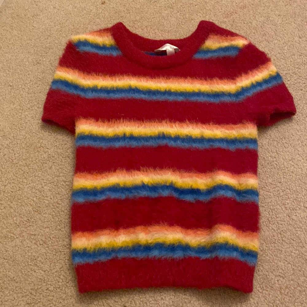 Light pink,yellow,blue,and white fuzzy crop top (NEVER WORN BEFORE/NEW).